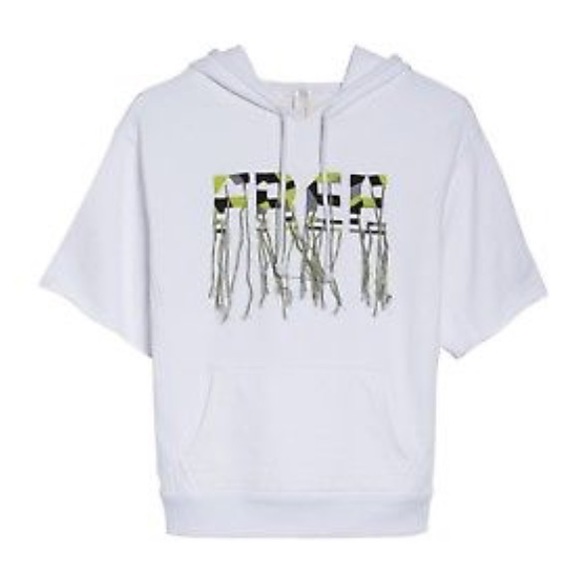 Free People White Short Sleeve Fringe Hoodie - Picture 2 of 5